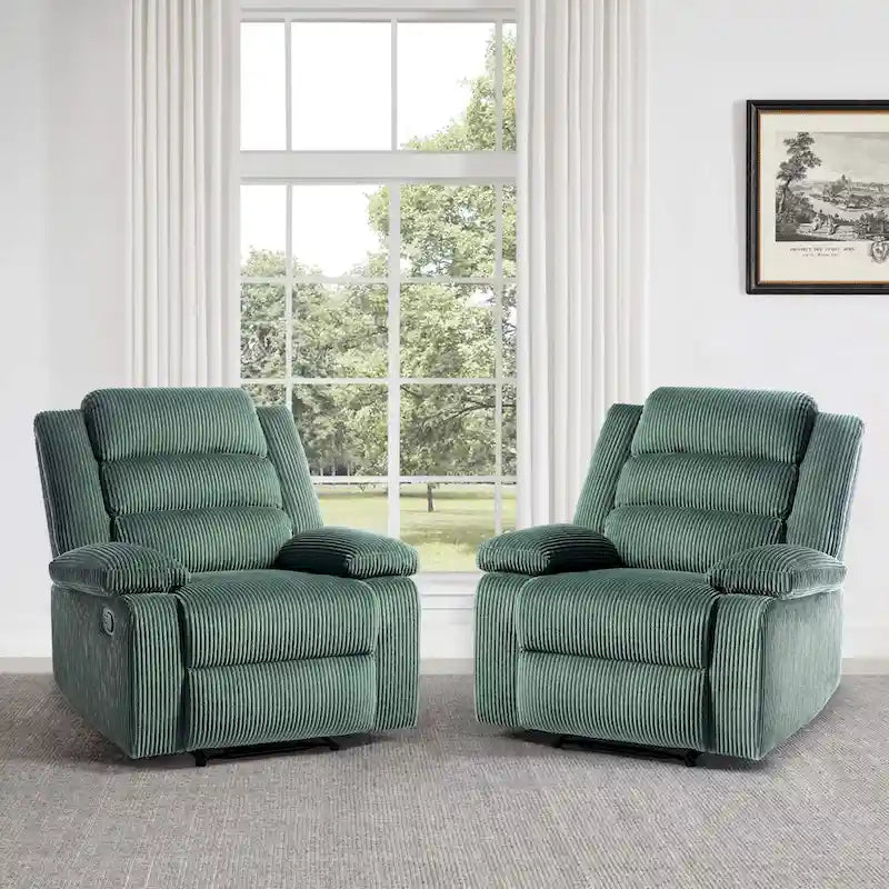Sillón reclinable manual de pana de algodón supersuave con reposabrazos anchos