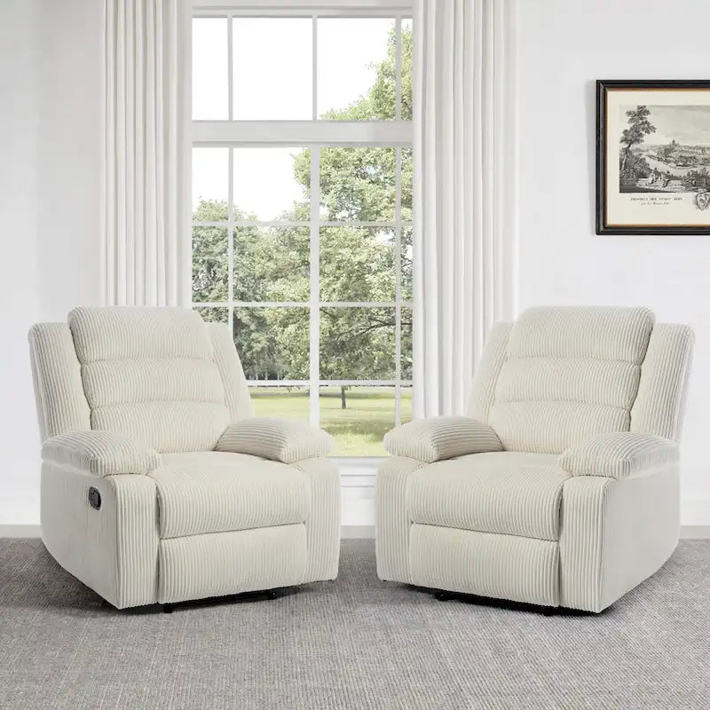 Sillón reclinable manual de pana de algodón supersuave con reposabrazos anchos