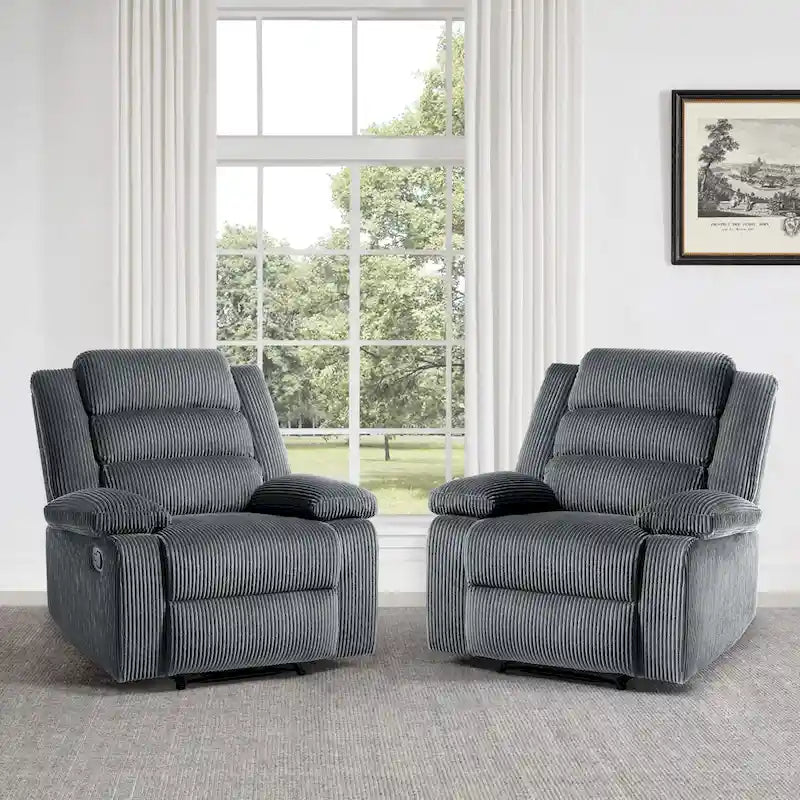Sillón reclinable manual de pana de algodón supersuave con reposabrazos anchos