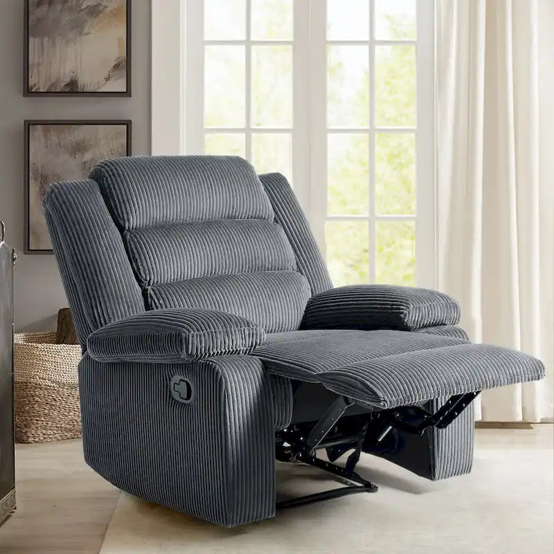Sillón reclinable manual de pana de algodón supersuave con reposabrazos anchos