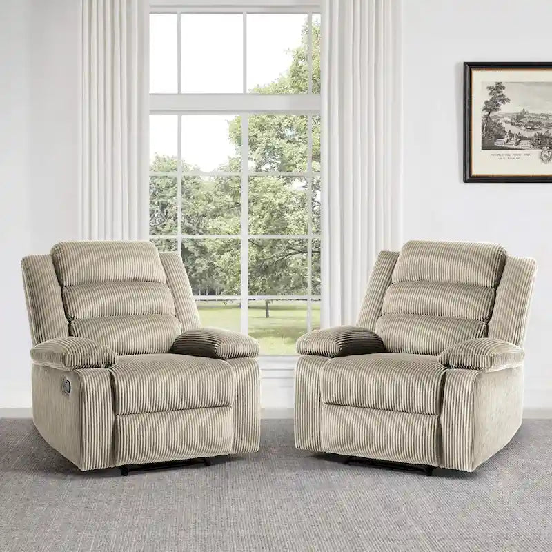 Sillón reclinable manual de pana de algodón supersuave con reposabrazos anchos