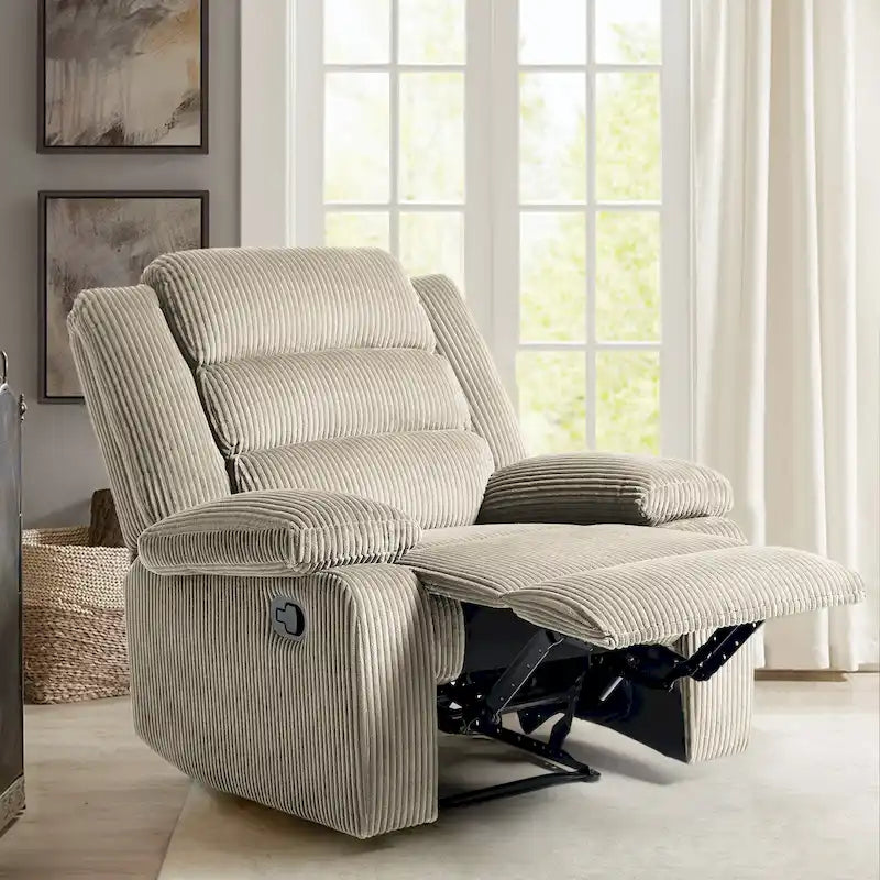 Sillón reclinable manual de pana de algodón supersuave con reposabrazos anchos