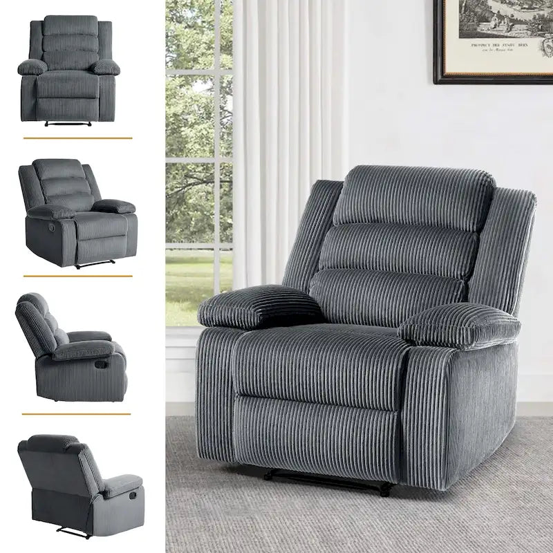 Sillón reclinable manual de pana de algodón supersuave con reposabrazos anchos
