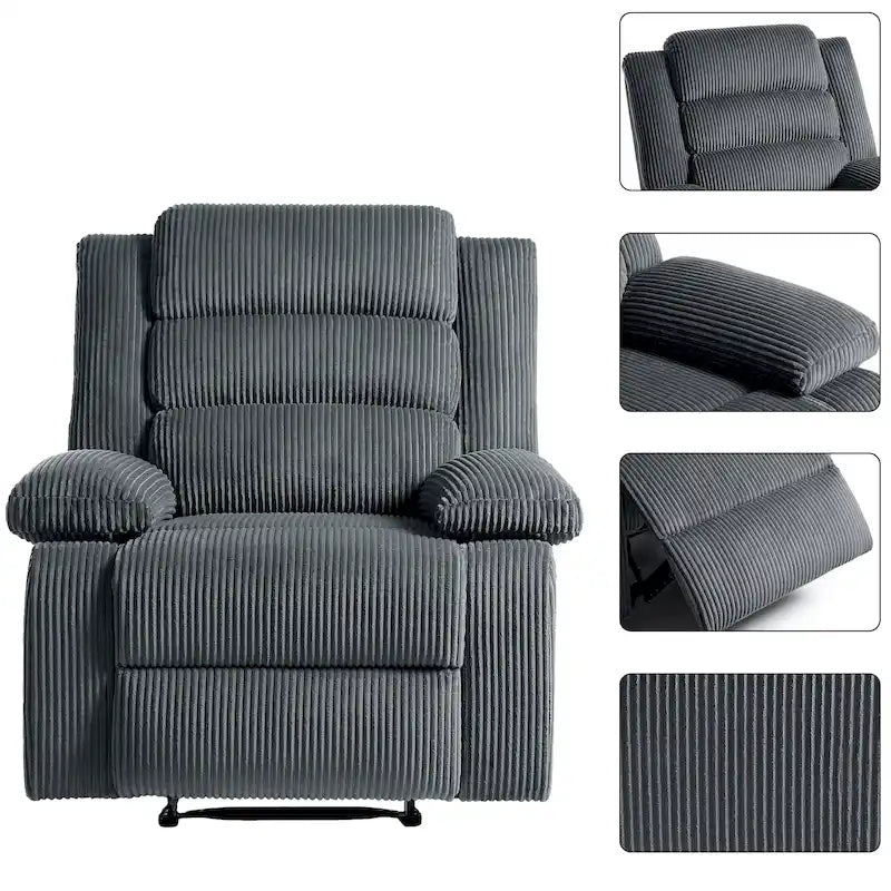 Sillón reclinable manual de pana de algodón supersuave con reposabrazos anchos