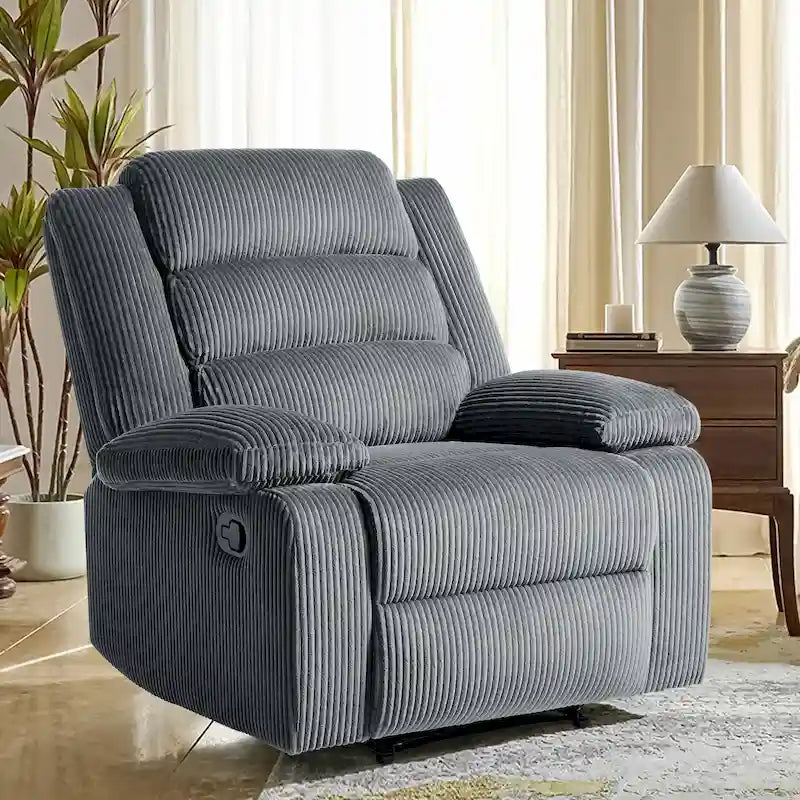 Sillón reclinable manual de pana de algodón supersuave con reposabrazos anchos