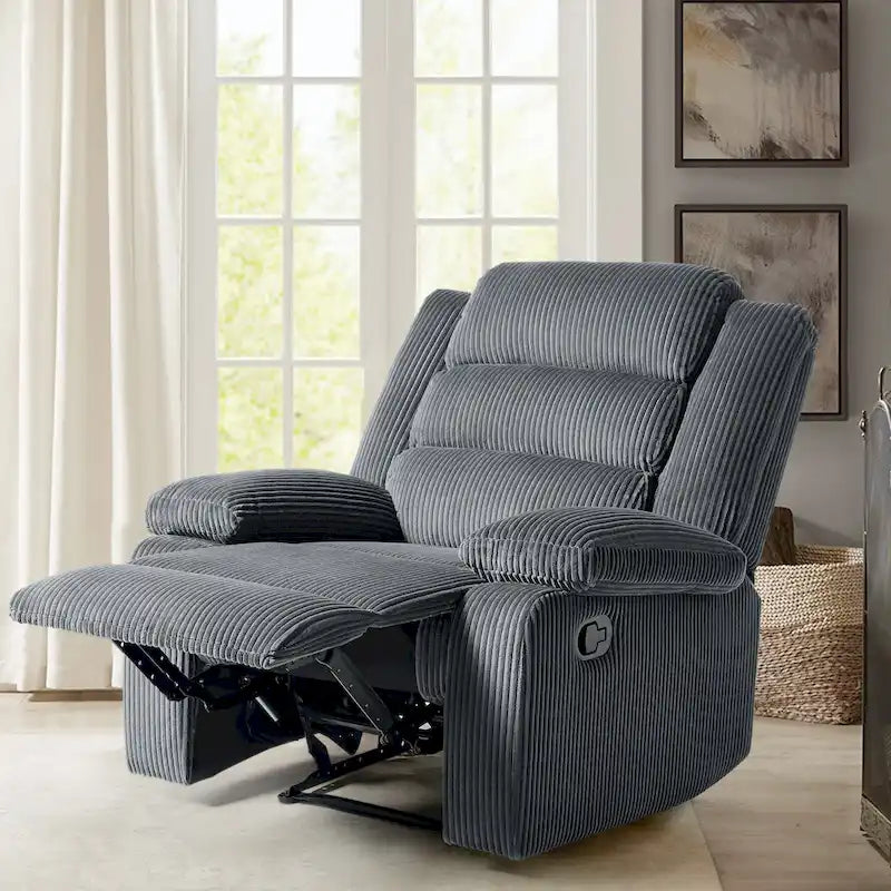 Sillón reclinable manual de pana de algodón supersuave con reposabrazos anchos