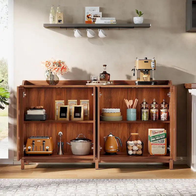 Aparador de cocina rústico de 57 pulgadas con puertas y estante ajustable