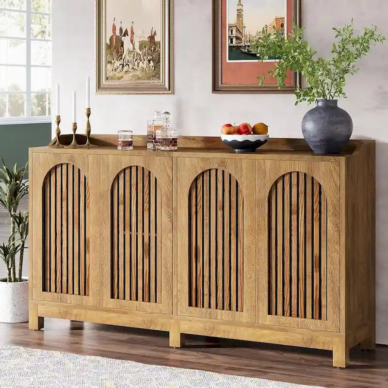 Aparador de cocina rústico de 57 pulgadas con puertas y estante ajustable