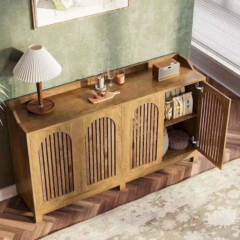 Aparador de cocina rústico de 57 pulgadas con puertas y estante ajustable