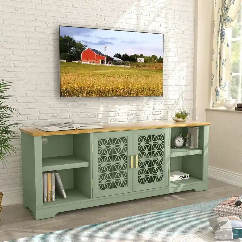 Mueble para TV rústico decorativo floral de 70 pulg. para televisores de hasta 80 pulg.
