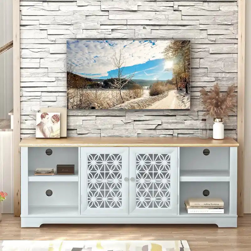 Mueble para TV rústico decorativo floral de 70 pulg. para televisores de hasta 80 pulg.