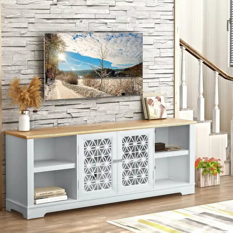 Mueble para TV rústico decorativo floral de 70 pulg. para televisores de hasta 80 pulg.