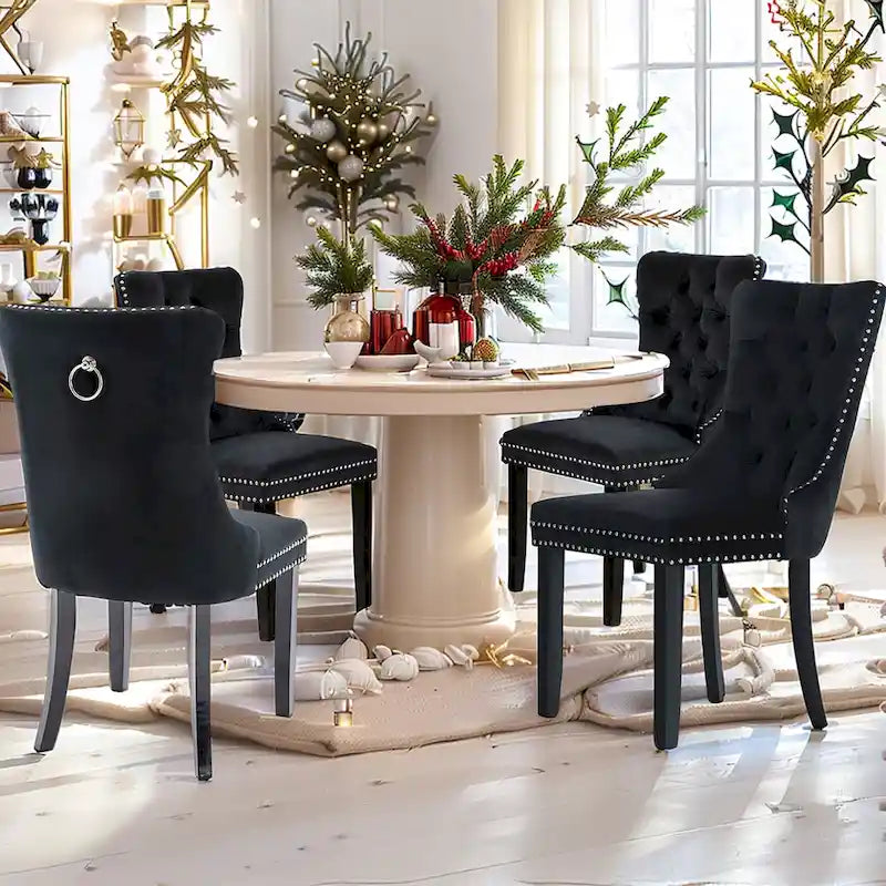 Juego de 4 sillas de comedor, sillas de cocina de terciopelo tapizadas de lujo, silla auxiliar con respaldo de asiento acolchado y patas de madera maciza