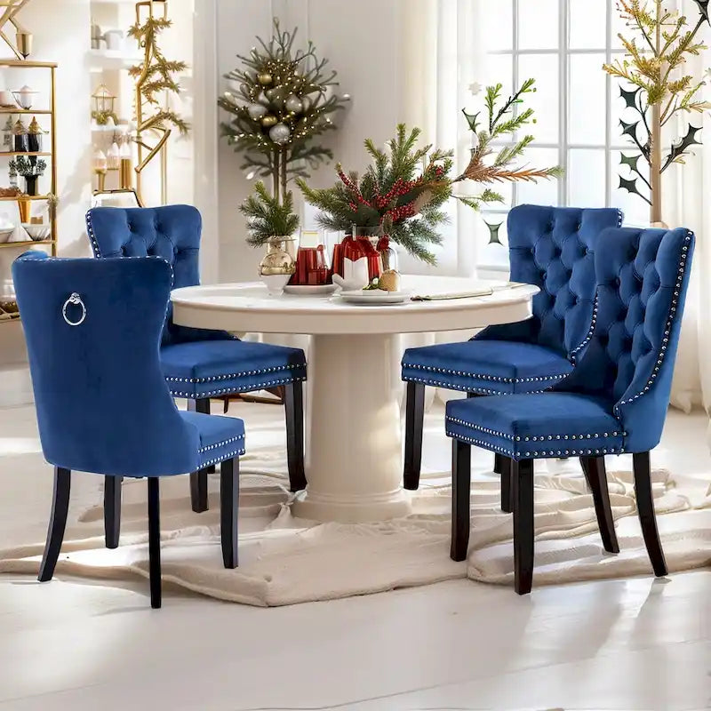 Juego de 4 sillas de comedor, sillas de cocina de terciopelo tapizadas de lujo, silla auxiliar con respaldo de asiento acolchado y patas de madera maciza