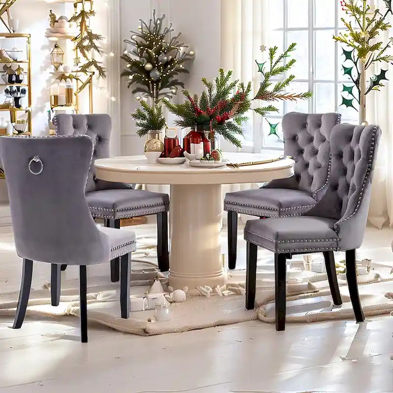 Juego de 4 sillas de comedor, sillas de cocina de terciopelo tapizadas de lujo, silla auxiliar con respaldo de asiento acolchado y patas de madera maciza