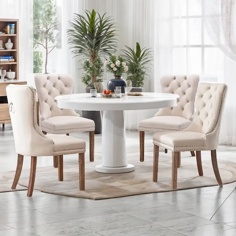 Juego de 4 sillas de comedor, sillas de cocina de terciopelo tapizadas de lujo, silla auxiliar con respaldo de asiento acolchado y patas de madera maciza