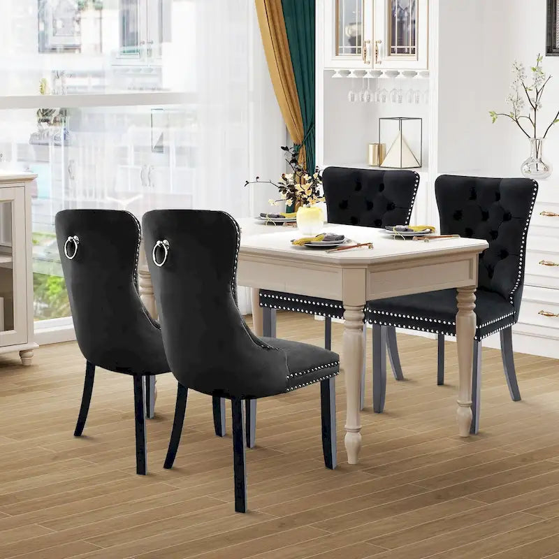 Juego de 4 sillas de comedor, sillas de cocina de terciopelo tapizadas de lujo, silla auxiliar con respaldo de asiento acolchado y patas de madera maciza