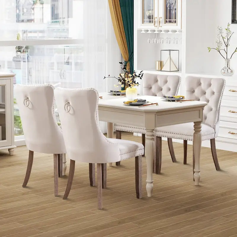 Juego de 4 sillas de comedor, sillas de cocina de terciopelo tapizadas de lujo, silla auxiliar con respaldo de asiento acolchado y patas de madera maciza