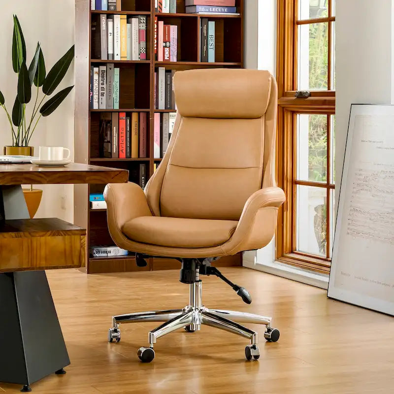 Silla de oficina giratoria ajustable de piel sintética de mediados de siglo de 48 pulgadas