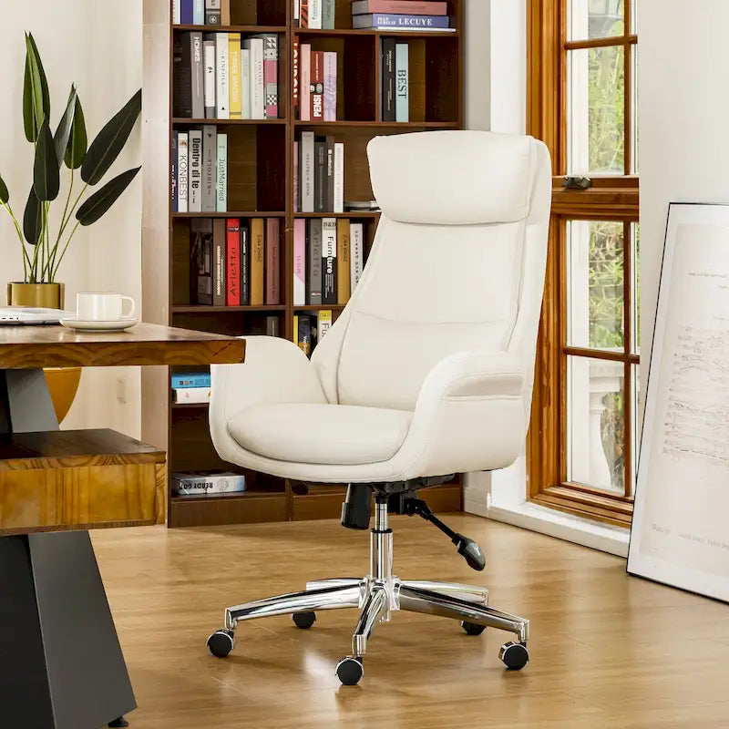 Silla de oficina giratoria ajustable de piel sintética de mediados de siglo de 48 pulgadas