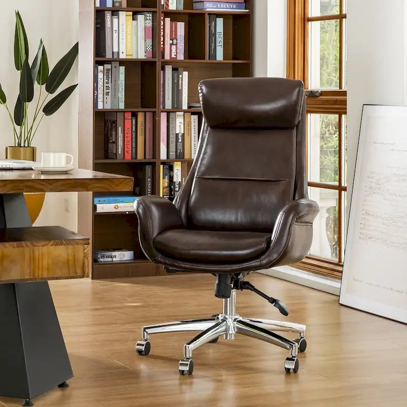 Silla de oficina giratoria ajustable de piel sintética de mediados de siglo de 48 pulgadas