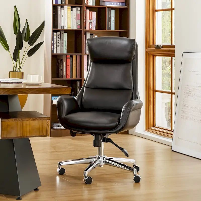 Silla de oficina giratoria ajustable de piel sintética de mediados de siglo de 48 pulgadas