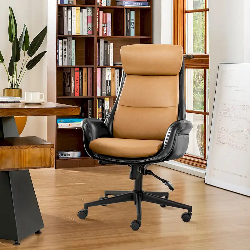 Silla de oficina giratoria ajustable de piel sintética de mediados de siglo de 48 pulgadas