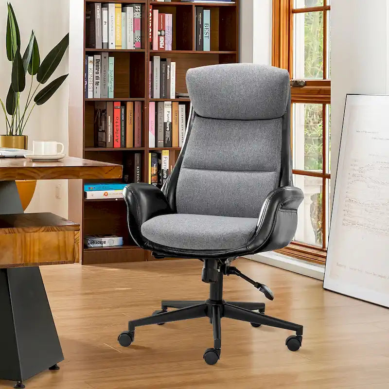 Silla de oficina giratoria ajustable de piel sintética de mediados de siglo de 48 pulgadas