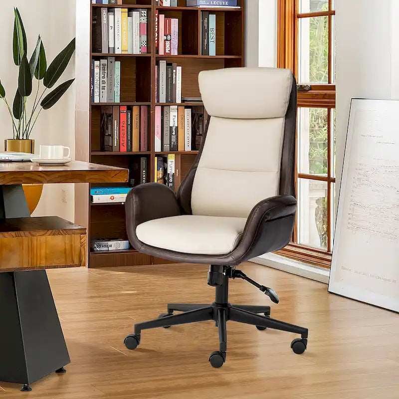 Silla de oficina giratoria ajustable de piel sintética de mediados de siglo de 48 pulgadas