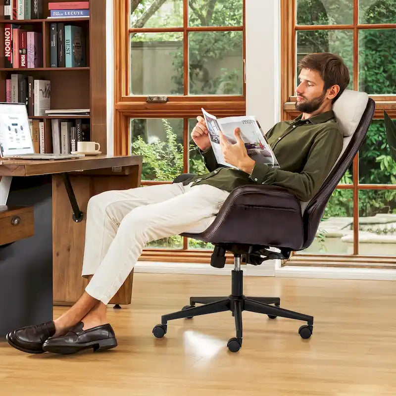 Silla de oficina giratoria ajustable de piel sintética de mediados de siglo de 48 pulgadas