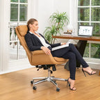 Silla de oficina giratoria ajustable de piel sintética de mediados de siglo de 48 pulgadas