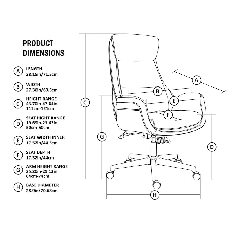 Silla de oficina giratoria ajustable de piel sintética de mediados de siglo de 48 pulgadas