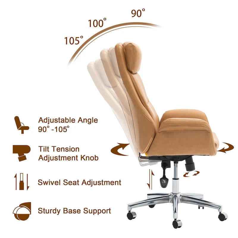 Silla de oficina giratoria ajustable de piel sintética de mediados de siglo de 48 pulgadas