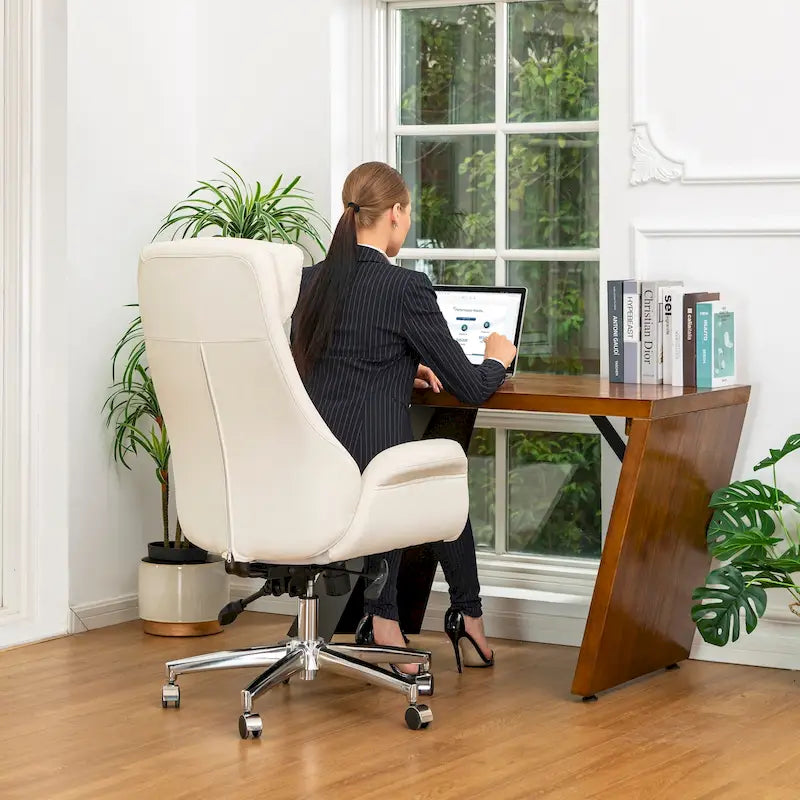 Silla de oficina giratoria ajustable de piel sintética de mediados de siglo de 48 pulgadas