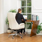 Silla de oficina giratoria ajustable de piel sintética de mediados de siglo de 48 pulgadas