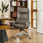 Silla de oficina giratoria ajustable de piel sintética de mediados de siglo de 48 pulgadas