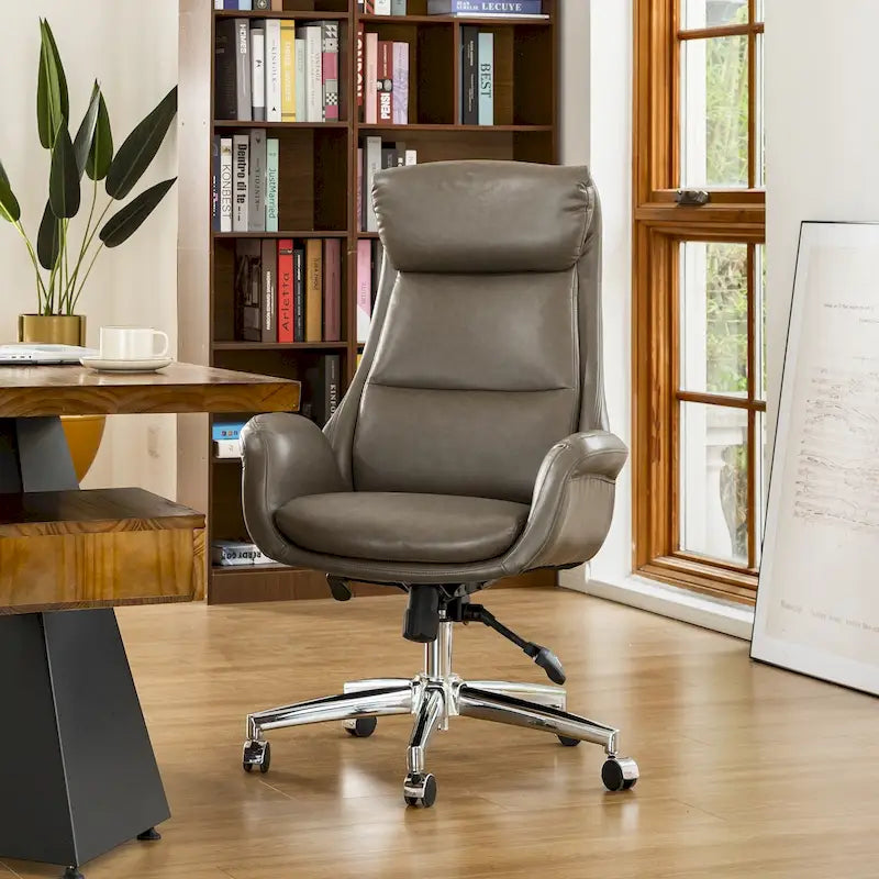 Silla de oficina giratoria ajustable de piel sintética de mediados de siglo de 48 pulgadas