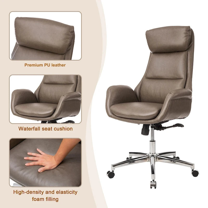 Silla de oficina giratoria ajustable de piel sintética de mediados de siglo de 48 pulgadas