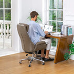 Silla de oficina giratoria ajustable de piel sintética de mediados de siglo de 48 pulgadas