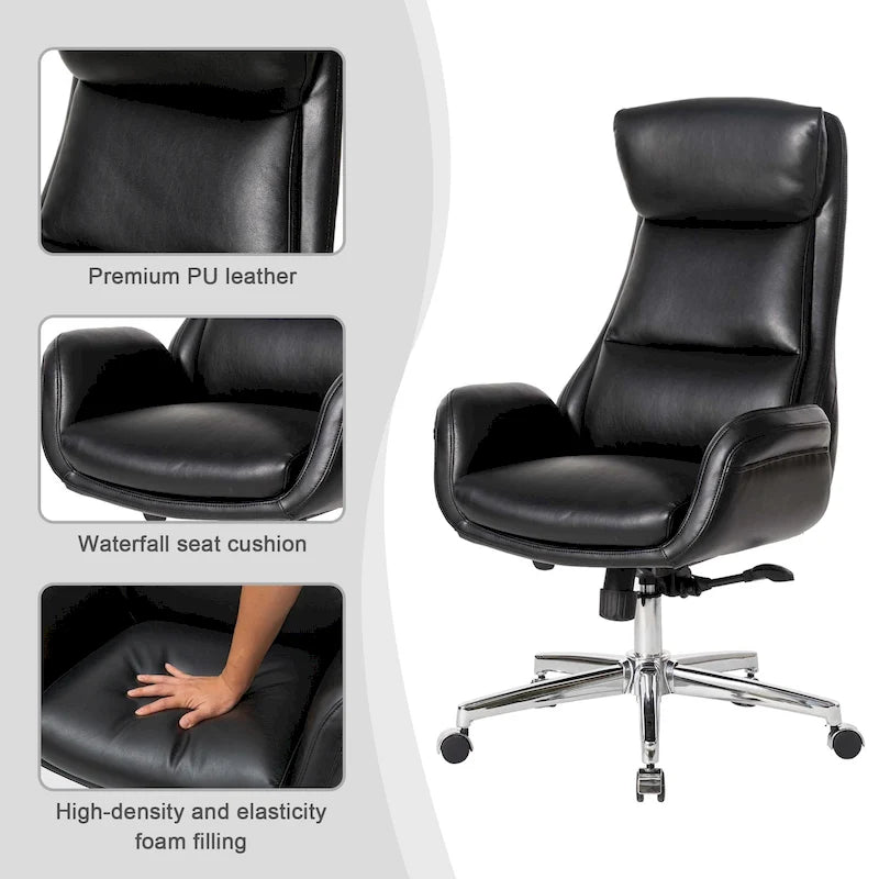 Silla de oficina giratoria ajustable de piel sintética de mediados de siglo de 48 pulgadas