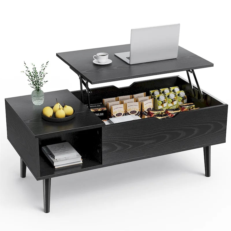 Mesa de centro, mesa de centro elevable de madera con estante de almacenamiento, mesa de comedor con tablero elevable para sala de estar, oficina