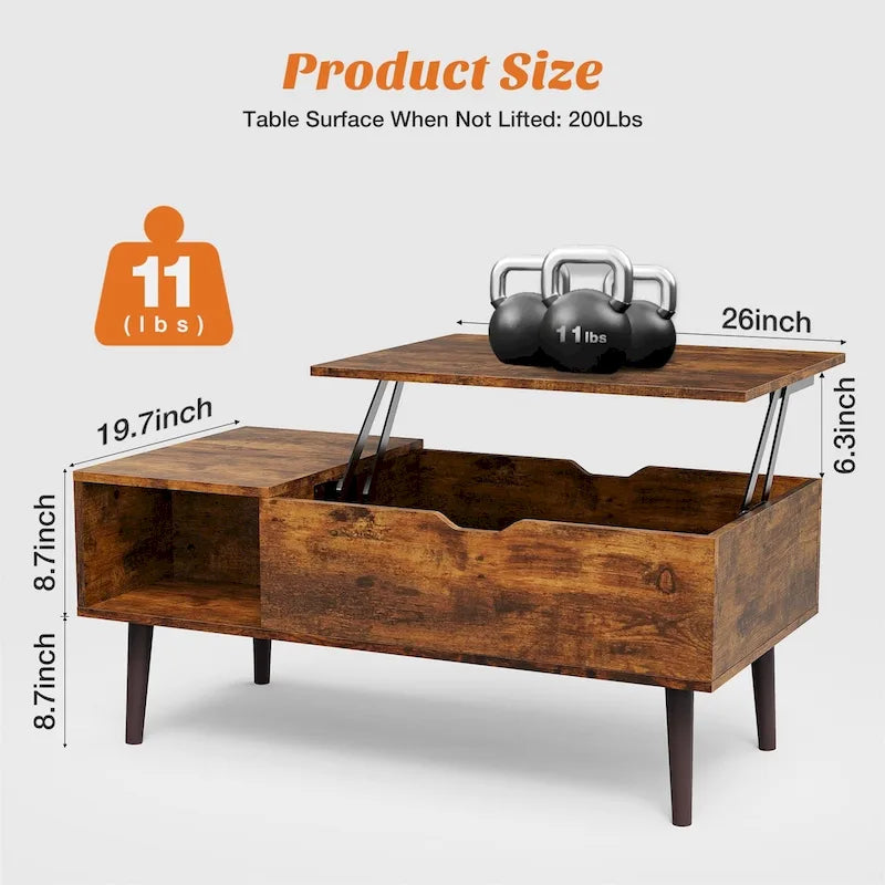 Mesa de centro, mesa de centro elevable de madera con estante de almacenamiento, mesa de comedor con tablero elevable para sala de estar, oficina