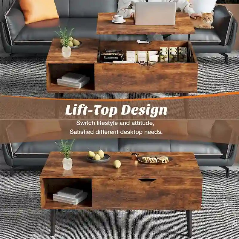 Mesa de centro, mesa de centro elevable de madera con estante de almacenamiento, mesa de comedor con tablero elevable para sala de estar, oficina