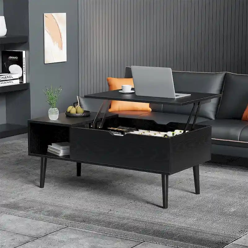 Mesa de centro, mesa de centro elevable de madera con estante de almacenamiento, mesa de comedor con tablero elevable para sala de estar, oficina