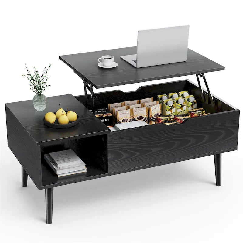 Mesa de centro, mesa de centro elevable de madera con estante de almacenamiento, mesa de comedor con tablero elevable para sala de estar, oficina