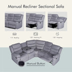 Sofá seccional reclinable manual de 5 piezas de poliéster/gamuza de 93 pulgadas de ancho