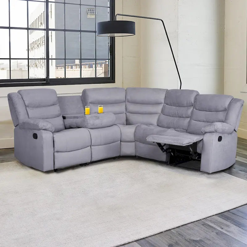 Sofá seccional reclinable manual de 5 piezas de poliéster/gamuza de 93 pulgadas de ancho