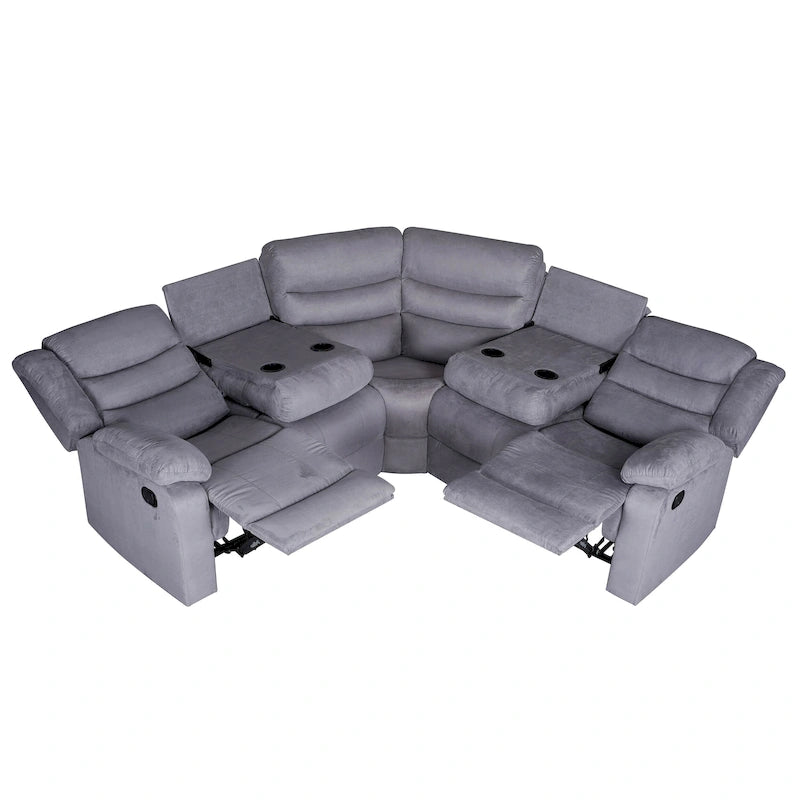 Sofá seccional reclinable manual de 5 piezas de poliéster/gamuza de 93 pulgadas de ancho