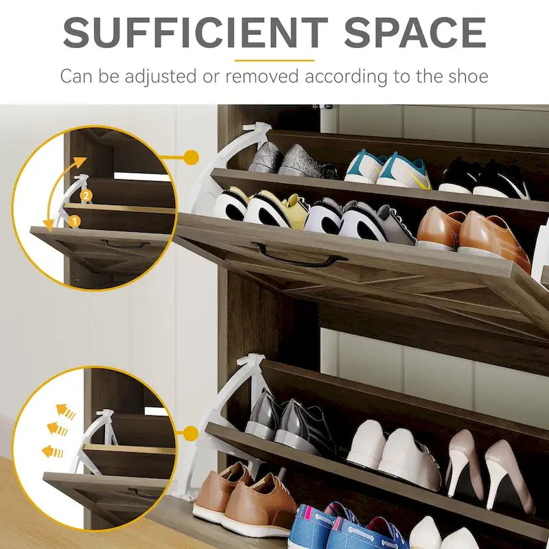 Zapatero de Granja con 2 Cajones Abatibles para 16 Pares, Mueble para Zapatos de Entrada con Banco