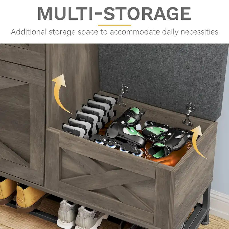 Zapatero de Granja con 2 Cajones Abatibles para 16 Pares, Mueble para Zapatos de Entrada con Banco